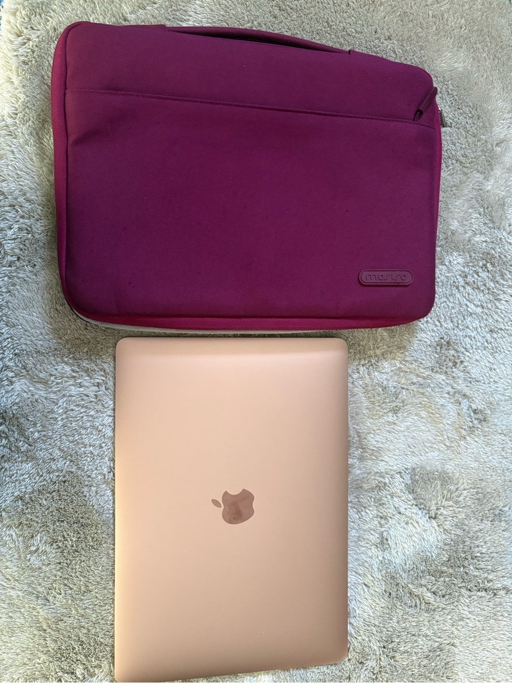 Apple Rose Gold Laptop with Plum Protective Sleeve